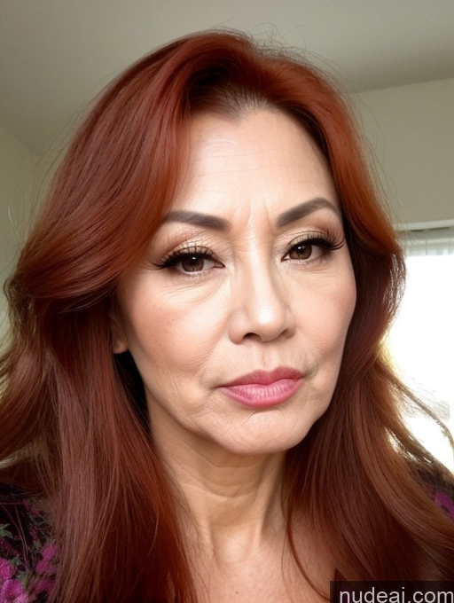 ai nude image of there is a woman with red hair and a purple shirt pics of Milf Beautiful Long Hair Ginger Pouting Lips Sexy Face 50s Asian Victorian