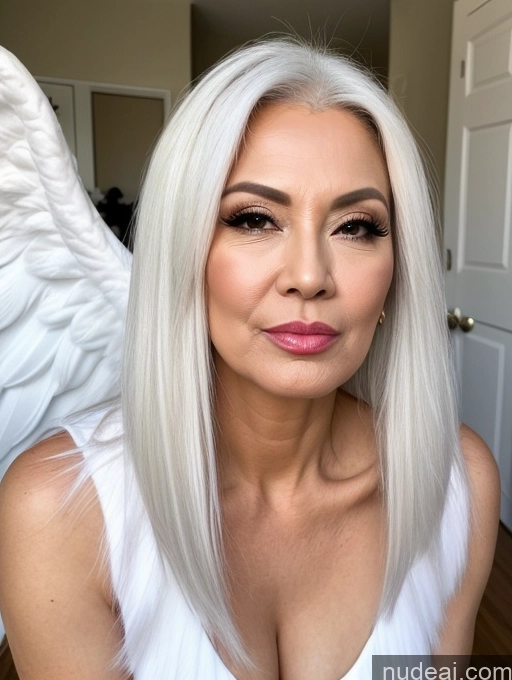 ai nude image of blond woman with angel wings on her head and white dress pics of Milf Beautiful Long Hair Pouting Lips Sexy Face 50s Asian White Hair Angel