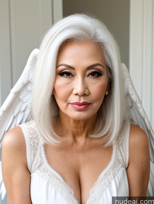 ai nude image of there is a woman with white hair and angel wings on her head pics of Milf Beautiful Long Hair Pouting Lips Sexy Face Asian White Hair Angel 60s