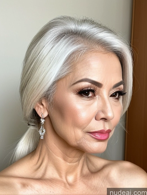 ai nude image of blond woman with white hair and earrings posing for a picture pics of Milf Beautiful Pouting Lips Sexy Face Asian White Hair Angel 60s Ponytail