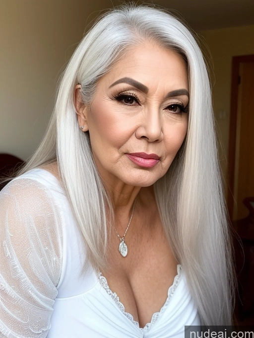 ai nude image of blond woman with white hair and a white top posing for a picture pics of Milf Beautiful Pouting Lips Sexy Face Asian White Hair Angel Long Hair 70s