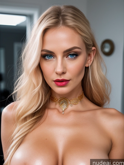 ai nude image of blond woman with big breast posing in a room with a necklace pics of Perfect Boobs Beautiful Lipstick Perfect Body 30s Pouting Lips Shocked Bedroom Front View Choker Victorian Wedding Detailed Denise Doll Likeness Deep Blue Eyes Cyborg Hungarian Elemental Series - Ice Gold Jewelry Blonde Long Hair Oiled Body Busty Clitoris Front Facing Full Body