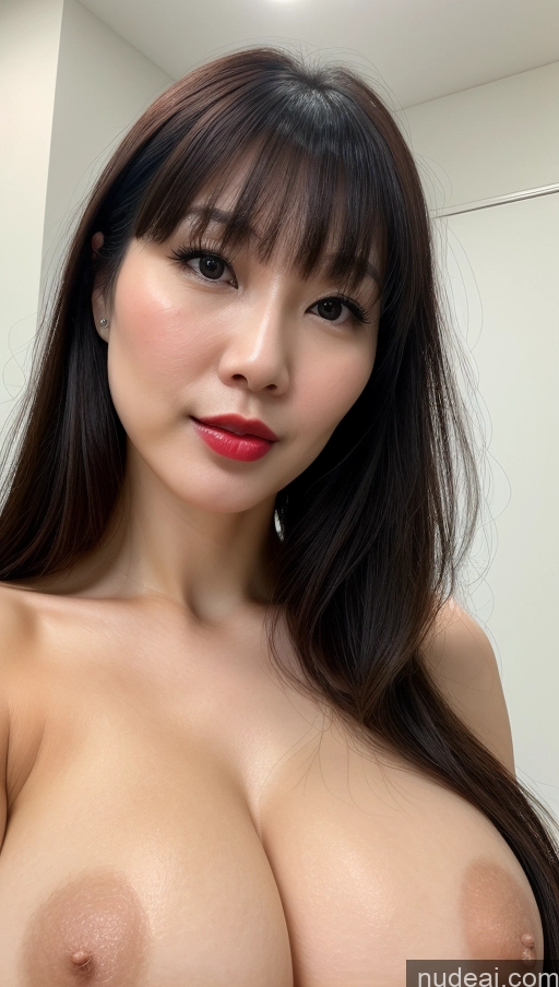 ai nude image of arafed asian woman with big breast posing for a picture pics of Woman One Huge Boobs Beautiful Lipstick Fairer Skin Black Hair Close-up View Detailed Simple Bangs Vietnamese 30s