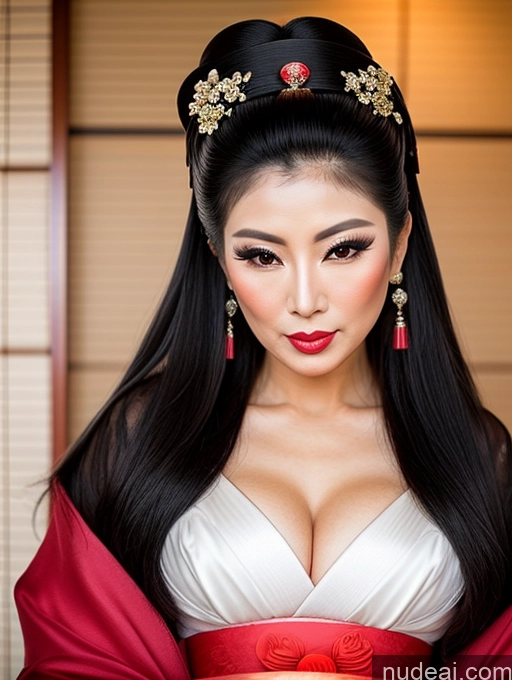 ai nude image of araffe asian woman in a red and white dress with a red sash pics of Beautiful Pouting Lips Sexy Face Asian Long Hair Black Hair 60s Geisha Milf