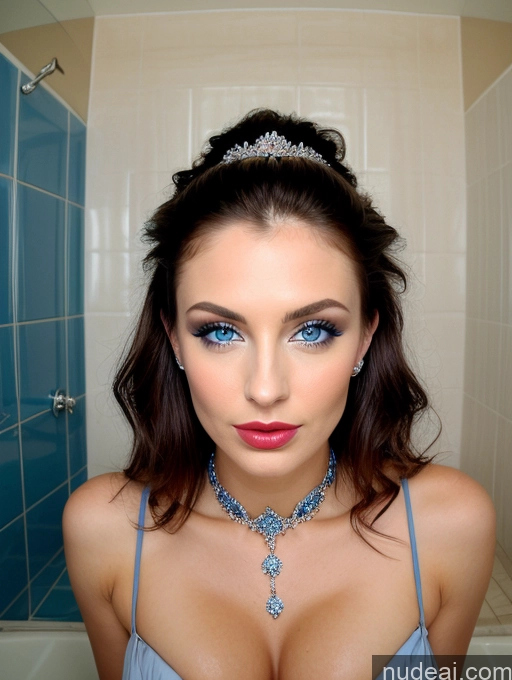 ai nude image of arafed woman with blue eyes and a tiable in a bathroom pics of Sorority Busty Perfect Boobs Beautiful Lipstick Muscular Skinny Perfect Body Oiled Body Pouting Lips German Bathroom Straddling Choker Victorian Wedding Diamond Jewelry Bright Lighting Detailed Deep Blue Eyes Front Facing Full Body 20s