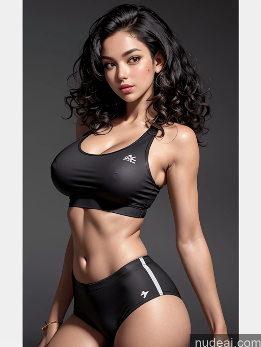 ai nude image of arafed woman in a black bikini posing for a picture pics of One Beautiful Big Ass Perfect Body Dark Skin 18 Happy Curly Hair Tanned Skin Gym Crop Top Italian Model Thick Long Legs Black Hair Spandex Small Tits Cleavage