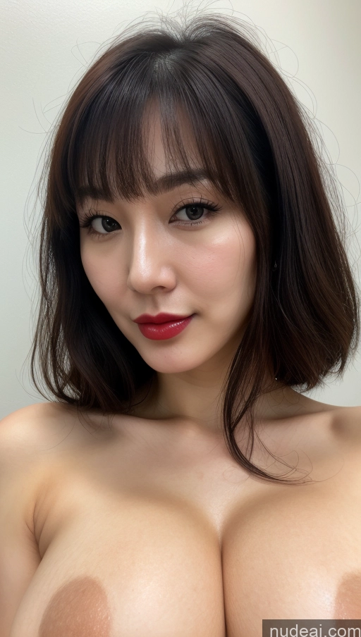 ai nude image of a close up of a woman with a very big breast pics of Woman One Huge Boobs Beautiful Lipstick Fairer Skin Black Hair Close-up View Detailed Simple 30s Korean Bangs