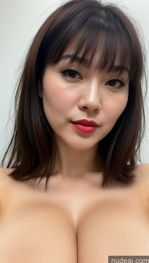 ai nude image of arafed asian woman with a big breast posing for a picture pics of Woman One Huge Boobs Beautiful Lipstick Fairer Skin Black Hair Close-up View 30s Bangs Vietnamese Simple Detailed