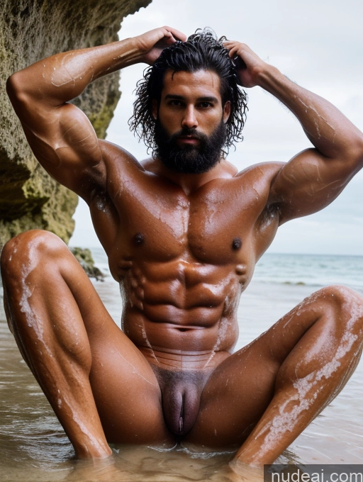 ai nude image of arafed man sitting in the water with his bare chest pics of Bodybuilder Muscular Abs Thick Big Hips Tall Pubic Hair Dark Skin Oiled Body Black Hair Messy Nude Tribal Bodypaint Jewelry Detailed Skin Detail (beta) Beautiful Tattoos Big Ass 20s Bathing Beach