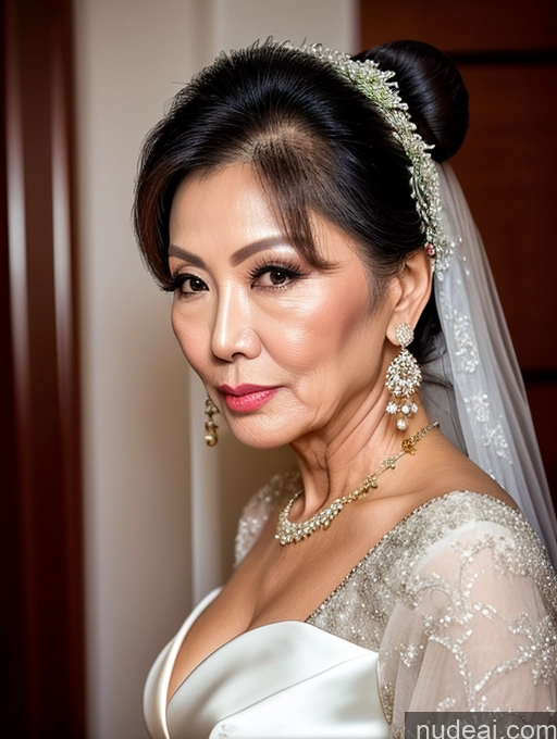 ai nude image of bride in wedding dress with veil and jewelry in doorway pics of Milf Beautiful Hair Bun Pouting Lips Sexy Face 60s Asian Wedding