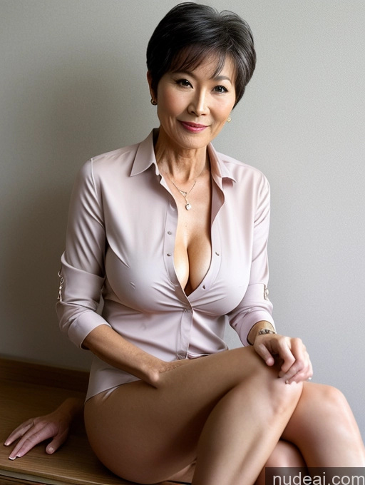 ai nude image of there is a woman sitting on a bench with a pink shirt pics of Milf Perfect Boobs Perfect Body Pubic Hair 60s Pixie Chinese Spreading Legs Nude Blouse Casual Professor Shirt Stylish Suit Detailed