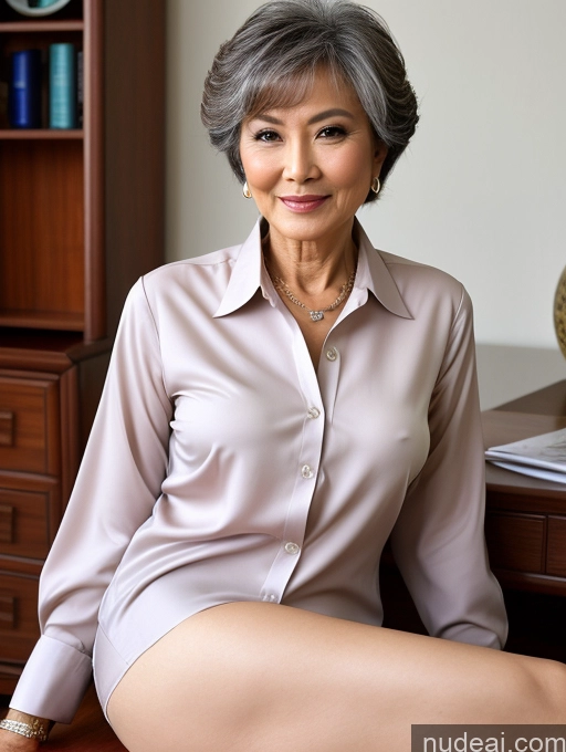 ai nude image of there is a woman sitting at a desk with a laptop pics of Milf Perfect Boobs Perfect Body Pubic Hair 70s Pixie Chinese Spreading Legs Nude Blouse Casual Professor Shirt Stylish Suit Detailed