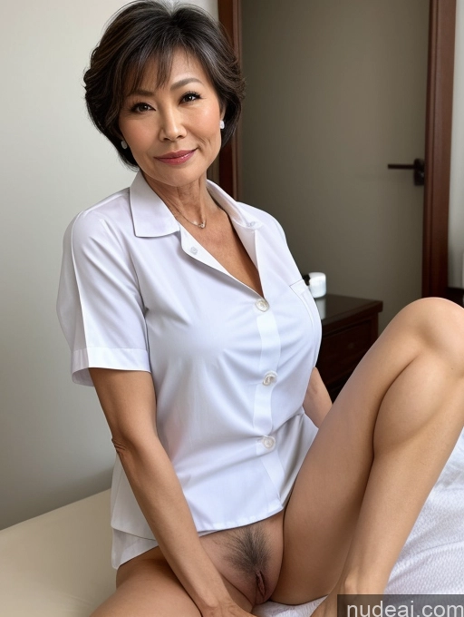 ai nude image of arafed asian woman in a white shirt and short skirt sitting on a bed pics of Milf Perfect Boobs Perfect Body Pubic Hair 60s Pixie Chinese Spreading Legs Nude Blouse Casual Nurse Shirt Stylish Suit Detailed