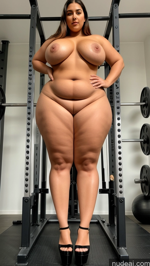 ai nude image of araffe woman with big tits posing in a gym pics of Woman Big Hips Big Ass Tall Chubby Long Legs Thick Abs Busty Perfect Boobs Nude High Heels Two Gym 20s