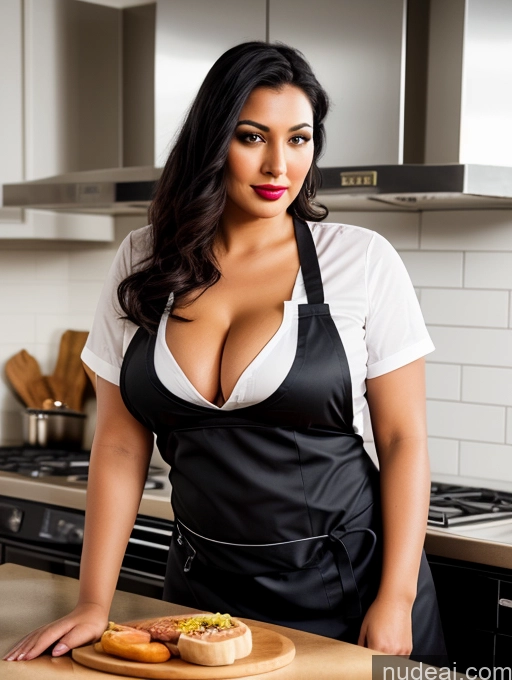 related ai porn images free for Several Perfect Boobs Beautiful Lipstick Big Ass Chubby Long Legs 30s Seductive Black Hair Indian Front View On Back Dark Lighting Simple Woman Kitchen Apron