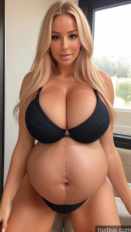 ai nude image of araffed woman in a black bikini posing for a picture pics of Bimbo Huge Boobs Perfect Boobs Perfect Body Long Hair 30s Seductive Ginger Irish Changing Room Front View Lingerie Microkini Pregnant Belly Inflation, Cuminflation, Overeating