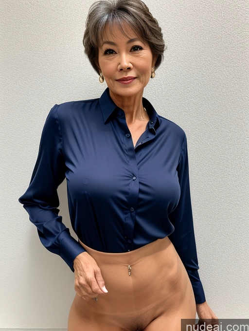 ai nude image of arafed woman in a blue shirt and tan shorts posing for a picture pics of Milf Perfect Boobs Perfect Body Pubic Hair 60s Pixie Chinese Spreading Legs Nude Blouse Casual Professor Shirt Stylish Suit Detailed