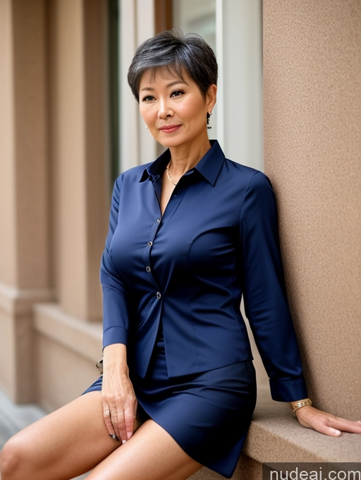 ai nude image of there is a woman sitting on a ledge wearing a blue dress pics of Milf Perfect Boobs Perfect Body Pubic Hair 60s Pixie Chinese Spreading Legs Nude Blouse Casual Professor Shirt Stylish Suit Detailed