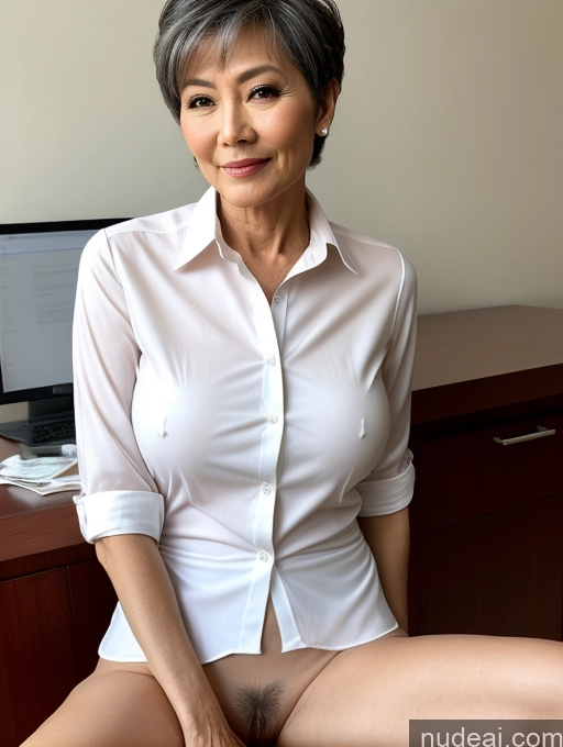 ai nude image of there is a woman sitting on a chair with a laptop pics of Milf Perfect Boobs Perfect Body Pubic Hair 60s Pixie Chinese Spreading Legs Nude Blouse Casual Professor Shirt Stylish Suit Detailed