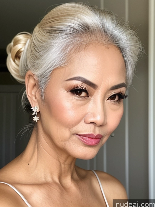 ai nude image of blond woman with a white top and a bun with a pink lipstick pics of Milf Beautiful Pouting Lips Sexy Face Traditional White Hair 60s Hair Bun Filipina