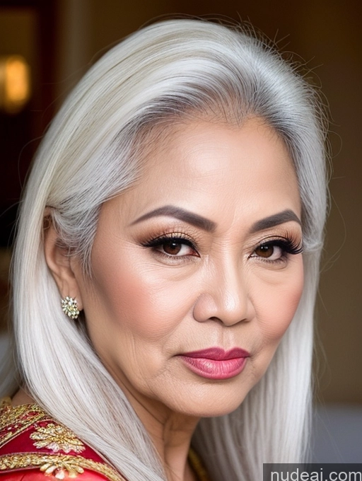 ai nude image of a close up of a woman with white hair and a red dress pics of Milf Beautiful Pouting Lips Sexy Face Traditional White Hair 60s Filipina Long Hair