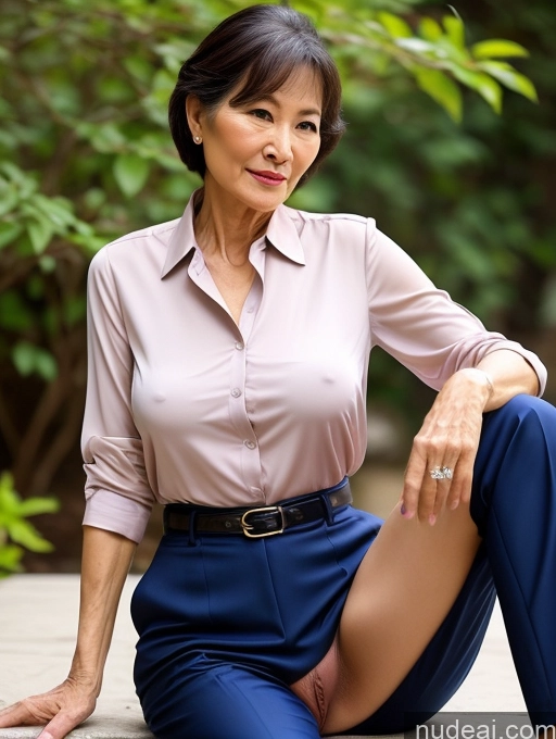 ai nude image of arafed woman sitting on a wooden floor with a pink shirt and blue pants pics of Milf Perfect Boobs Perfect Body Pubic Hair Pixie Chinese Spreading Legs Nude Blouse Casual Professor Shirt Stylish Suit Detailed 70s