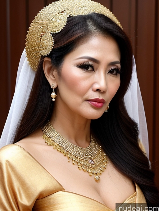 ai nude image of araffe woman in a gold dress and a gold headpiece pics of Milf Beautiful Pouting Lips Sexy Face Traditional 50s Long Hair Thai