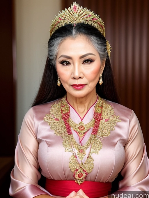 ai nude image of arafed woman in a pink dress with a gold crown and a red sash pics of Milf Beautiful Pouting Lips Sexy Face Traditional Long Hair Thai 60s