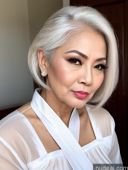 ai nude image of blond woman with white hair and pink lipstick posing for a picture pics of Milf Beautiful Pouting Lips Sexy Face Traditional Thai White Hair 50s Long Hair