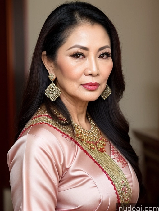 ai nude image of araffe woman in a pink dress with a gold necklace and earrings pics of Milf Beautiful Pouting Lips Sexy Face Traditional Thai Long Hair 60s