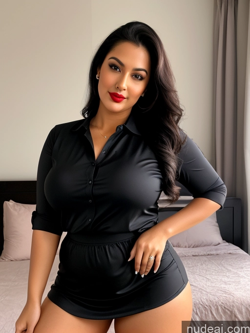 ai nude image of there is a woman posing in a black shirt and shorts pics of Woman One Perfect Boobs Beautiful Lipstick Big Ass Chubby Long Legs Perfect Body 30s Seductive Happy Pouting Lips Black Hair Ponytail Indian Bedroom Spreading Legs Front View Long Skirt Polo Shirt Dress