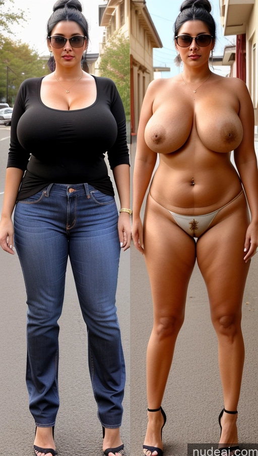 ai nude image of two women in jeans and heels standing in the street pics of Indian Milf Busty Tall Perfect Body 30s Beautiful Sunglasses Black Hair Hair Bun Casual Jeans Onoff Perfect Boobs