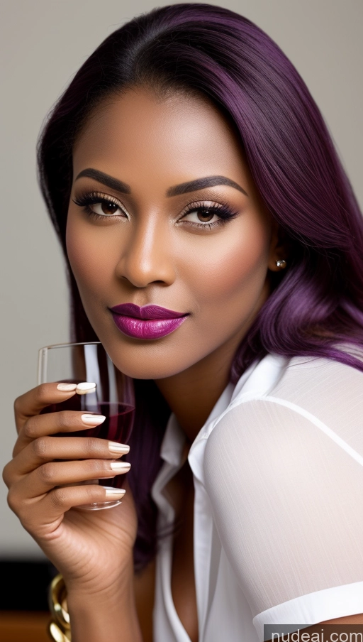 ai nude image of there is a woman with purple hair holding a glass of wine pics of Two Tanned Skin Dark Skin Happy Seductive Sexy Face Shocked Pouting Lips Purple Hair Nigerian Wine Teacher High Heels Boots Flight Attendant Lipstick Gold Jewelry