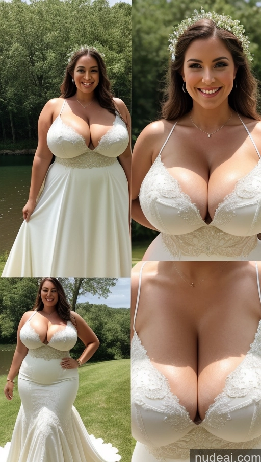 ai nude image of a close up of a woman in a wedding dress posing for a picture pics of Huge Boobs Perfect Boobs Big Ass Thick Big Hips Perfect Body Wedding Happy Pearl Jewelry Busty Lake Dress