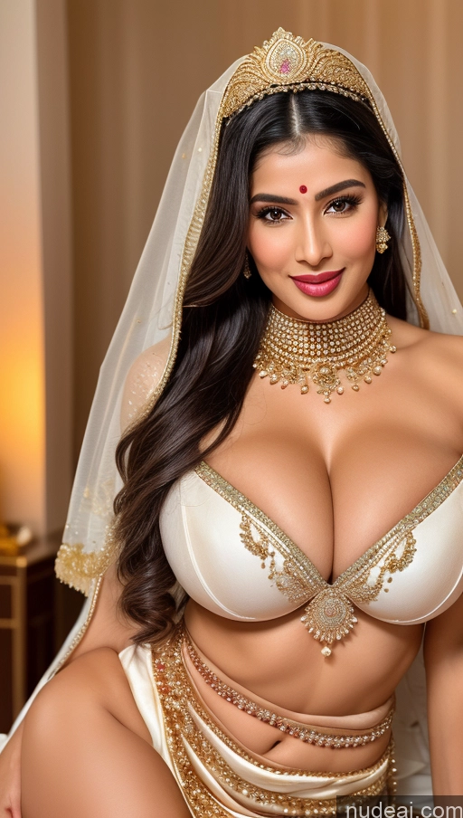 ai nude image of araffed woman in a bridal dress posing for a picture pics of Huge Boobs Beautiful Lipstick Big Ass Fairer Skin 50s Happy Seductive Sexy Face Black Hair Indian Skin Detail (beta) Snow Close-up View Traditional Wedding Jewelry Gold Jewelry Bright Lighting Bimbo Sari