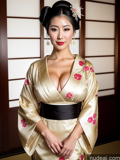 ai nude image of araffe woman in a kimono dress posing for a picture pics of Busty Perfect Boobs Perfect Body Big Hips Sexy Face Black Hair Onsen Kimono Pearl Jewelry Jewelry Cleavage Geisha Oiled Body 30s Chinese