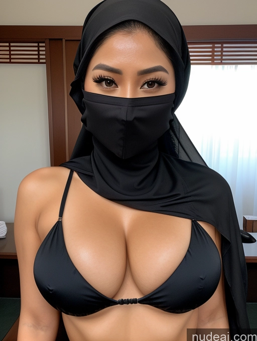 ai nude image of arafed woman in a black hijab and a black mask pics of Busty Perfect Boobs Perfect Body Big Hips Black Hair Onsen Pearl Jewelry Jewelry Cleavage Oiled Body Ponytail Transparent Indonesian 30s Ninja Niqab