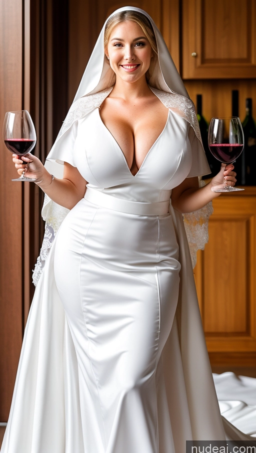 ai nude image of araffe woman in a wedding dress holding a glass of wine pics of Huge Boobs Perfect Boobs Thick Perfect Body Blonde Wedding Big Hips Big Ass Wine Happy Orgasm Fairer Skin Nun