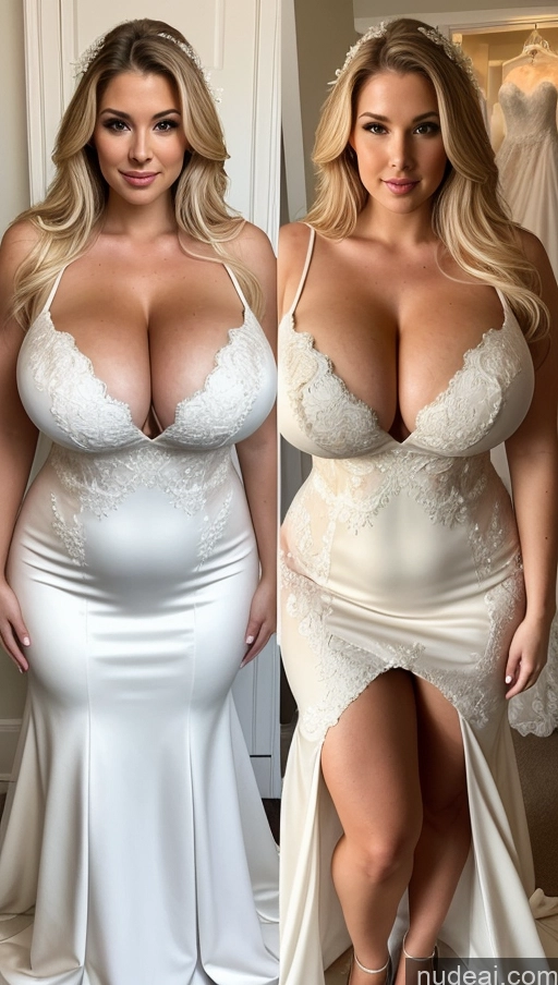 ai nude image of a woman in a white dress and a woman in a white dress pics of Huge Boobs Perfect Boobs Beautiful Thick Big Hips Perfect Body Fairer Skin Blonde Soft + Warm Big Ass Wedding Dress