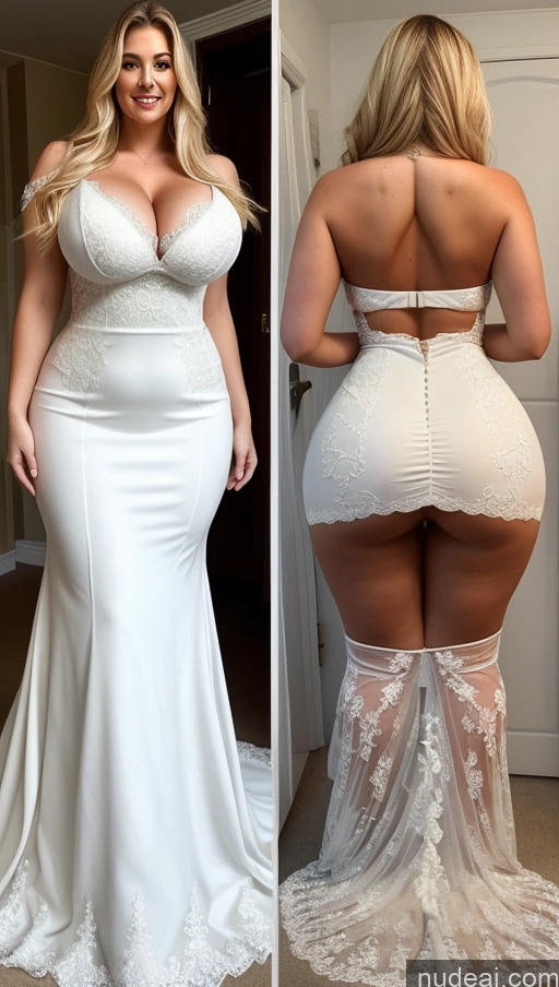 ai nude image of a woman in a white dress and a woman in a white dress pics of Huge Boobs Perfect Boobs Beautiful Thick Big Hips Perfect Body Fairer Skin Blonde Soft + Warm Big Ass Wedding Dress