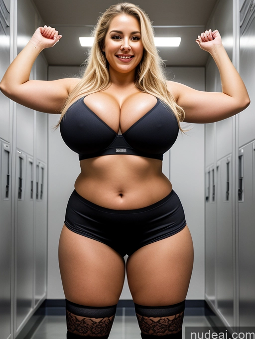 related ai porn images free for Lingerie Model One Huge Boobs Perfect Boobs Busty Beautiful Thick 40s Seductive Sexy Face Happy Blonde Pigtails Locker Room Front View Crop Top High Socks Boots Short Shorts