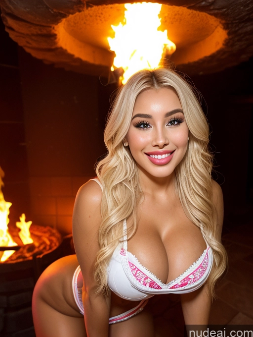 ai nude image of blond woman in white bikini posing in front of fire pit pics of Bimbo One Perfect Boobs Lipstick Big Ass Curly Hair 20s Happy Seductive Blonde Brazilian Front View Detailed Sexy Face Hell Waitress