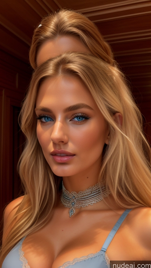 ai nude image of a close up of a woman wearing a bra top and a choker pics of Busty Perfect Boobs Beautiful Skinny Abs Perfect Body Long Hair Oiled Body Blonde Dutch 3d Choker Lingerie Stylish Victorian Diamond Jewelry Bright Lighting Dutch Doll Likeness Elemental Series - Ice Deep Blue Eyes Victorian Parlor Front Facing Full Body Model