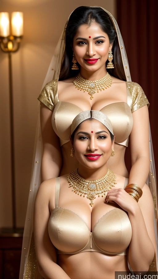 ai nude image of araffes in a gold dress and a woman in a gold dress pics of Woman Huge Boobs Beautiful Lipstick Big Hips Fairer Skin 50s Happy Sexy Face Black Hair Indian Skin Detail (beta) Push-up Bra Wedding Jewelry Gold Jewelry Bright Lighting Detailed Snow Sari Traditional