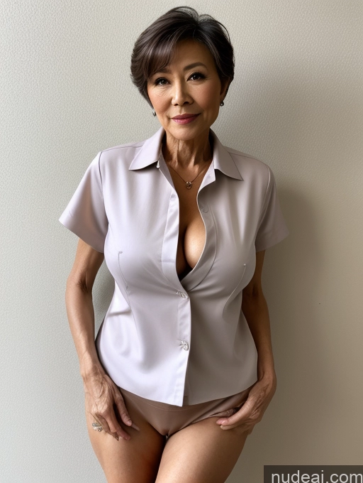 ai nude image of there is a woman in a short shirt posing for a picture pics of Milf Perfect Boobs Perfect Body Pubic Hair 60s Pixie Chinese Spreading Legs Nude Blouse Casual Nurse Shirt Stylish Suit Detailed