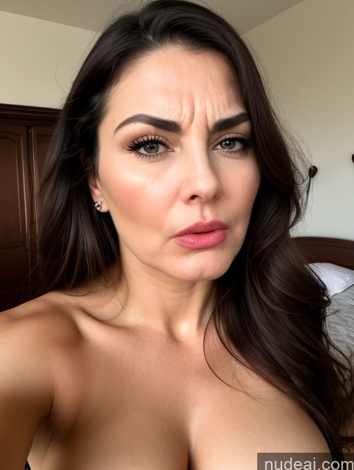 ai nude image of arafed woman with a big breast posing for a picture pics of Milf Bedroom Bright Lighting Beautiful Shocked Sad Long Hair Perfect Body Fairer Skin Thick Legspread Big Hips Big Ass Angry Sexy Face Pouting Lips