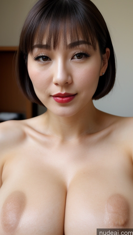 ai nude image of arafed asian woman with big breast showing off her big tits pics of Woman One Huge Boobs Beautiful Lipstick Fairer Skin 30s Bobcut Japanese Close-up View Detailed Simple Black Hair