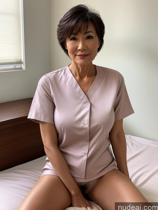 ai nude image of there is a woman sitting on a bed wearing a pink shirt pics of Milf Perfect Boobs Perfect Body Pubic Hair 60s Pixie Chinese Spreading Legs Nude Blouse Casual Nurse Shirt Stylish Suit Detailed