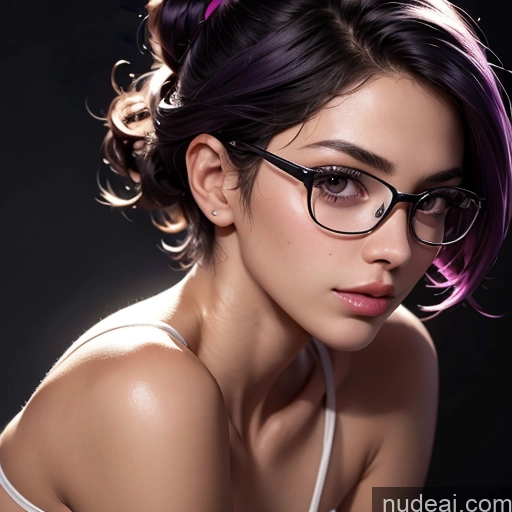 ai nude image of arafed woman with glasses and a purple hair in a white dress pics of Asian Pixie 18 Sorority Small Tits Small Ass Skinny Tanned Skin Glasses Sexy Face Purple Hair Skin Detail (beta) Close-up View Bending Over Stylish Transparent Dark Lighting Detailed