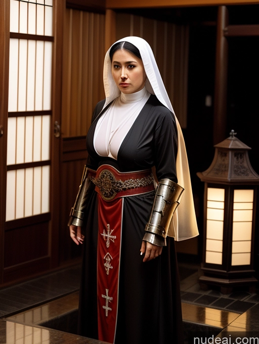 ai nude image of nun in a black and red outfit standing in a room pics of Busty Perfect Boobs Perfect Body Oiled Body Big Hips Sexy Face White Hair Japanese Onsen Khorne Cleavage Jewelry 30s Transparent Nun Curly Hair